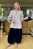 Made in Italy Santos Collared Peasant Smock Blouse Stone